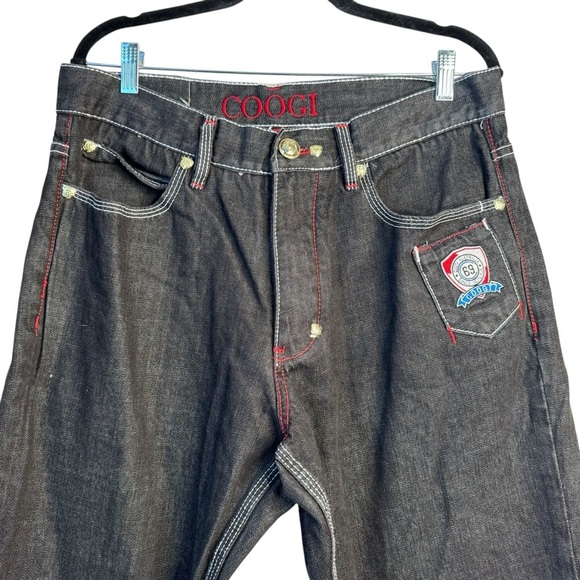 Vintage COOGI Jeans Adult 34x34 Black Embroidered Y2K Denim Straight Baggy - Picture 3 of 11